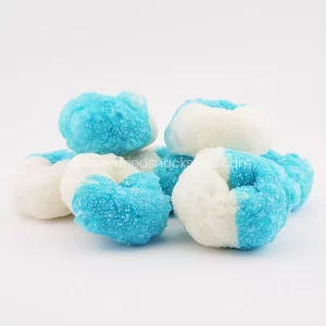 Blue Raspberry Ringz: Tangy And Crunchy Gummy Rings With A Burst Of Vibrant Blue Raspberry Flavor, A Sweet And Sour Sensation.