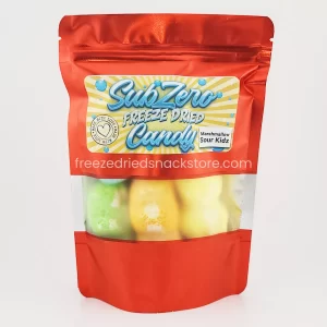 Marshmallow Sour Kidz: A playful mix of tart and sweet marshmallow candies in vibrant colors, perfect for snacking.