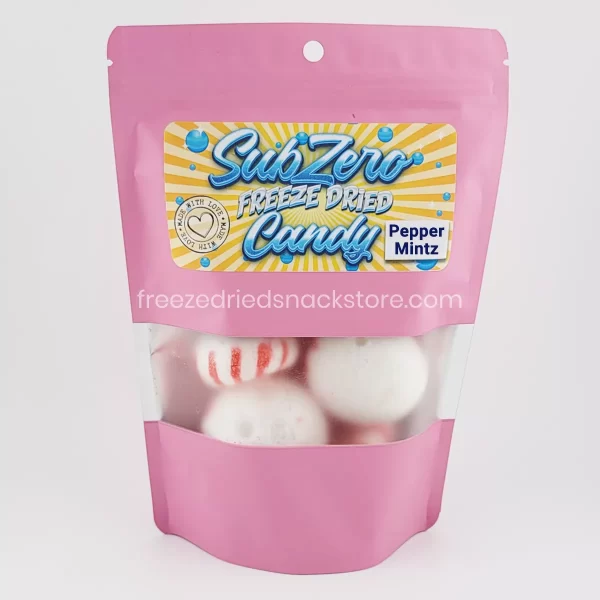 Peppermintz: Refreshingly cool and sweet freeze-dried candy with a satisfying crunch. Perfect for freshening your breath or as a sweet treat anytime.